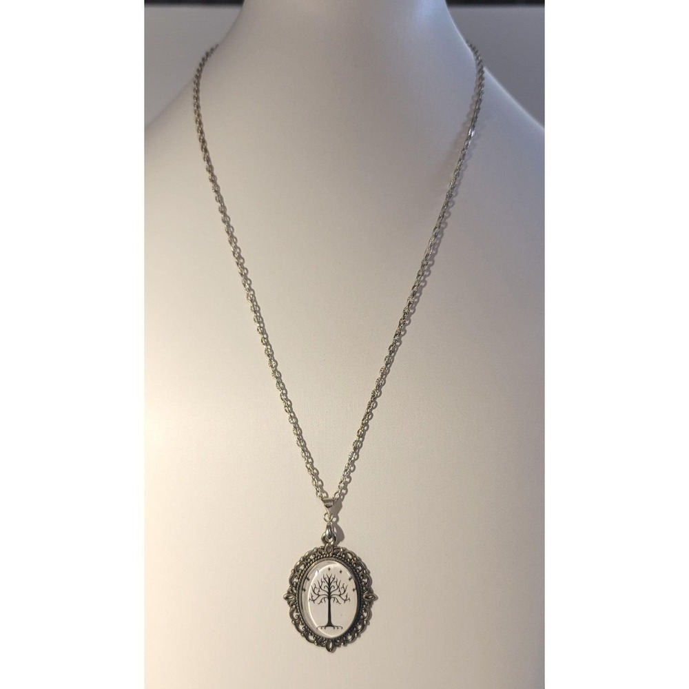 Vintage Tree of Gandor‎ Filigree Pendant Necklace 18KGP Silver lord of the rings